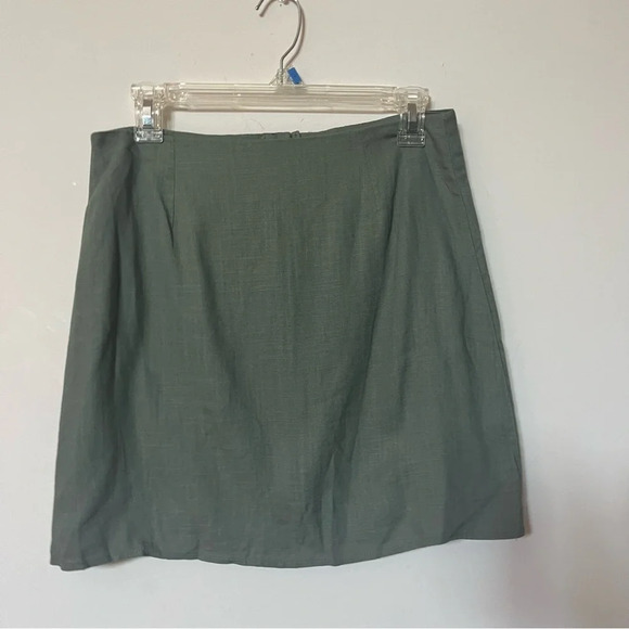 Blue Rain Floral Embroidered Front Button Linen Mini Skirt PP - Picture 4 of 6